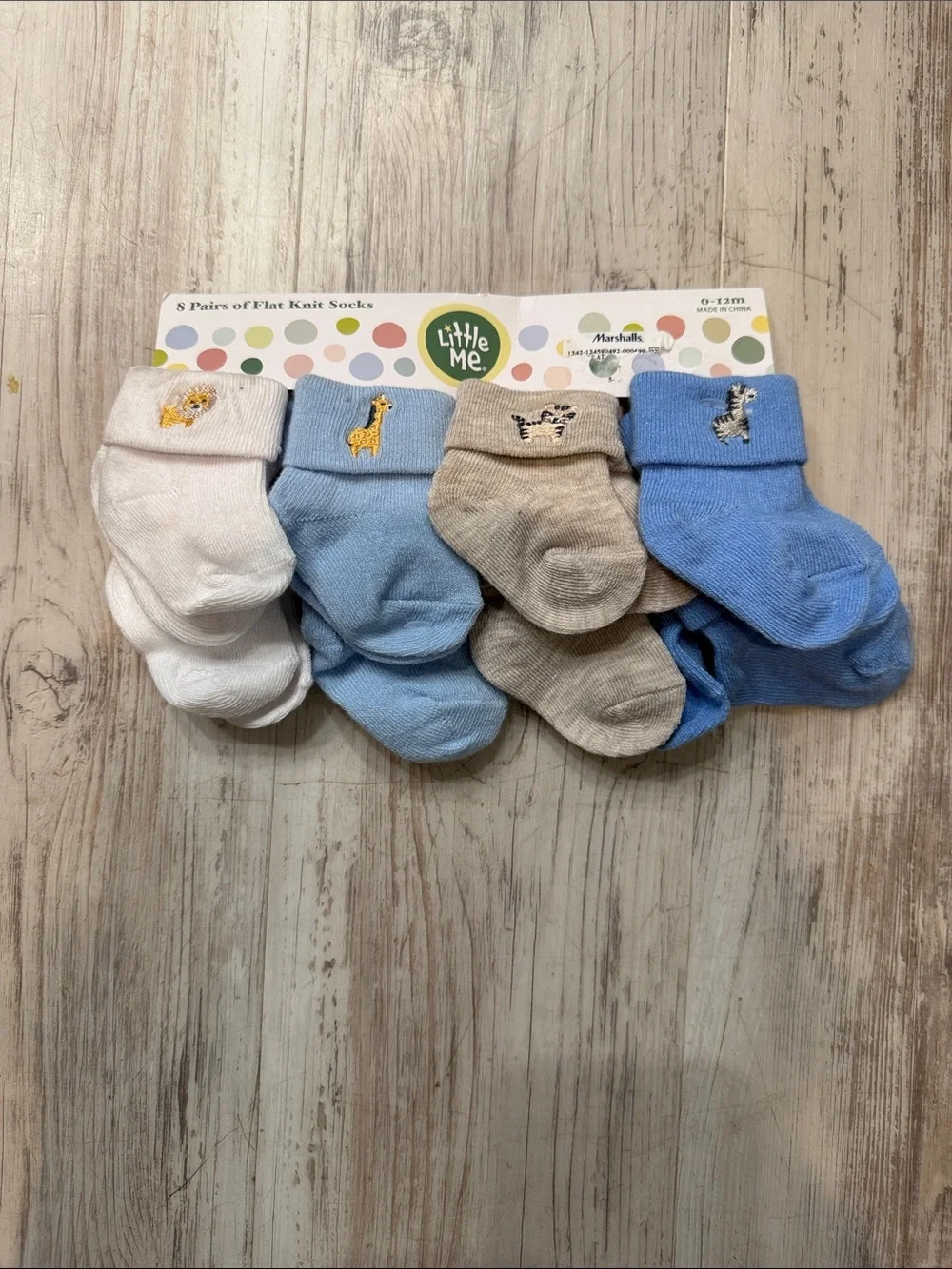 Little Me Baby Animal Knit Sock Set in White, Light Blue, Tan, and Blue